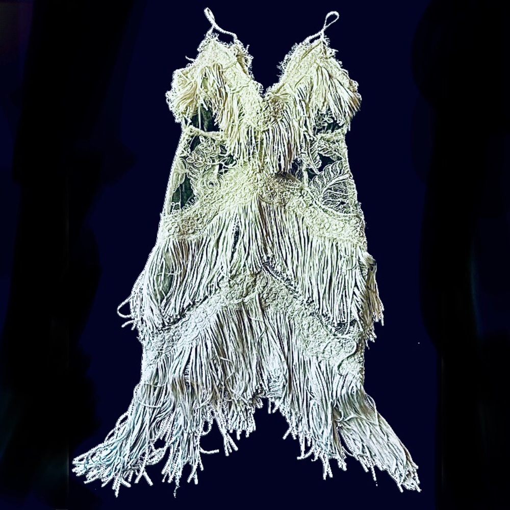 Hot Miami Styles White Fringe Lace Mesh Sexy Dress